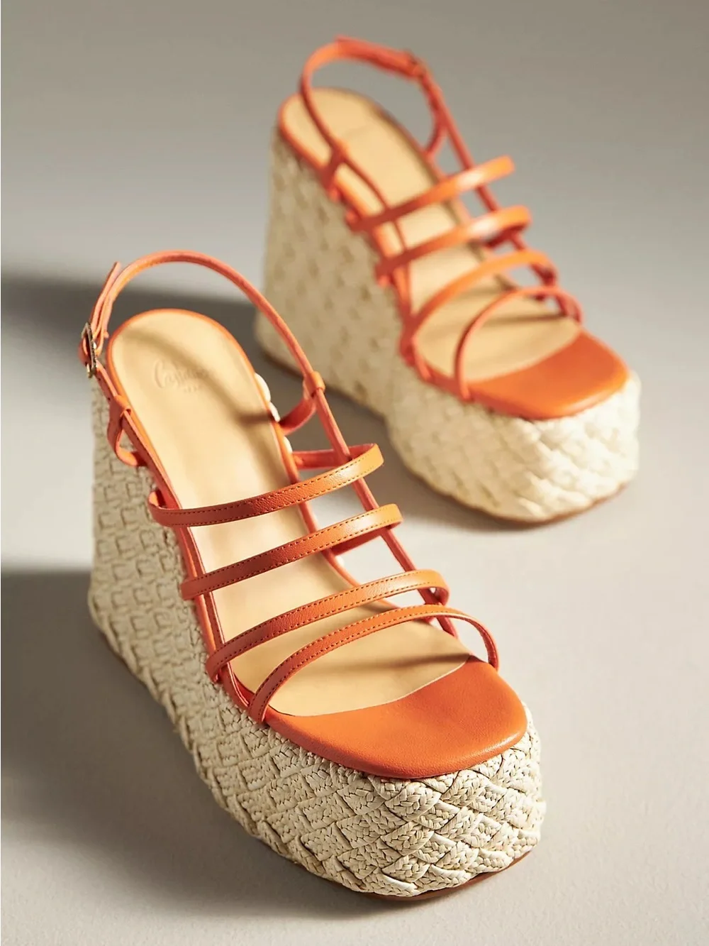 Castaner Orange Strappy Espadrille Wedge Sandals